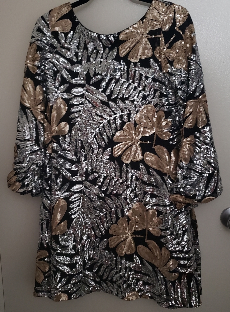 BADGLEY MISCHKA BELLE Silver & gold Sequined Mini Dress